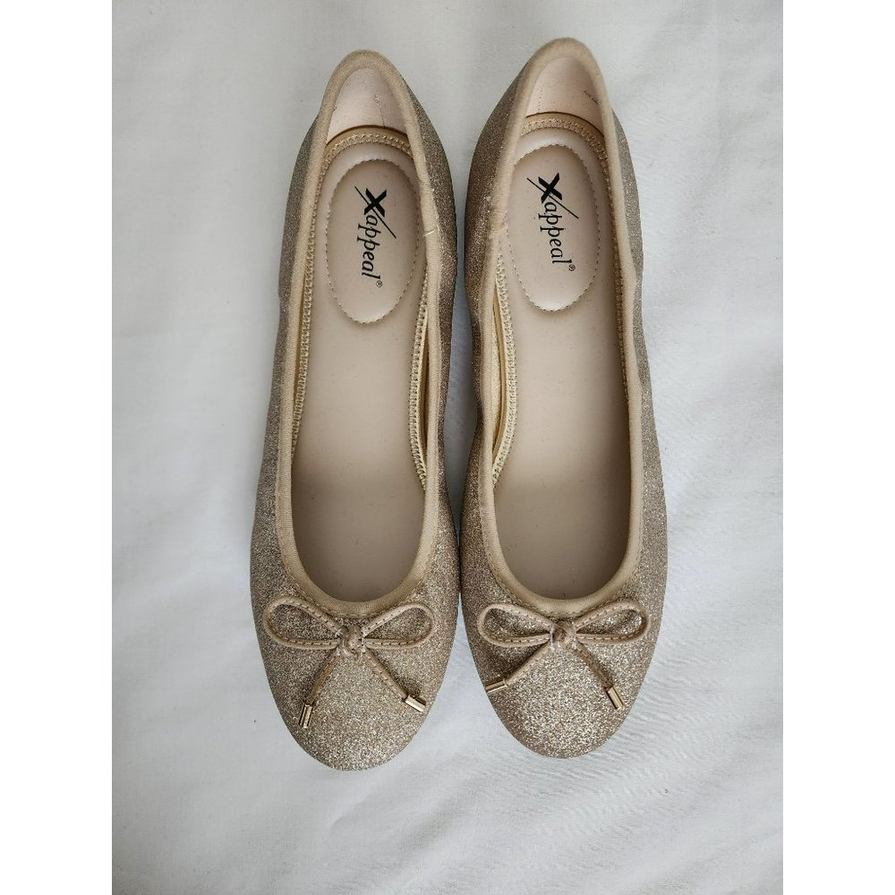 Xappeal Women's Gold TINE Classic Round Toe Bow Ballet Flat Shoes Size 10M - Picture 4 of 16